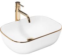 Rea VASQUE À POSER BELINDA GOLD EDGE Lavabo Salle de Bain 465 x 330 x 135 mm en Céramique (Blanc/doré)