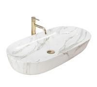 Rea Vasque à poser CLEO 81 Shiny Aiax Lavabo Salle de Bain 810 x 410 x 135 mm en Céramique (Blanc, imitation de marbre)