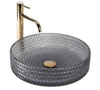 Rea Vasque à poser Cristal Grey 39 nikiel brush ring Lavabo Salle de Bain 400 x 400 x 110 mm en Verre (gris)