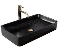 Rea Vasque à poser Denis Black Stone Mat Lavabo Salle de Bain 610 x 350 x 110 mm en Céramique (Blanc/noir)