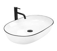 Rea Vasque à poser en céramique CLEO white Black edge Lavabo Salle de Bain 410 x 605 x 140 mm en Céramique (Blanc/noir)