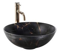 Rea Vasque à poser en céramique Stella Black Marble Brush, Pour Salle De Bain, 355x355x135 mm, En Céramique, Idéale Comme Lavabo Ou Lave-Main Pour WC, Design Unique (imitation de pierre)