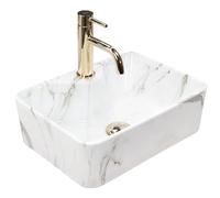 Rea VASQUE À POSER KELLY MINI AIAX SHINY Lavabo Salle de Bain 400 x 305 x 130 mm en Céramique (Blanc, imitation de marbre)