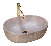 Rea Vasque à Poser Lara Beige, Ovale, En Céramique, Imitation Pierre, Pour Salle De Bain, Couleur Beige Champagne, 48 x 35 cm, Idéale comme Lave-Main ou Lavabo pour WC, Lavabo à Poser