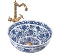 Rea Sanitär Lavabo à poser Bella REA-U7503 41,5 x 41,5 cm rond blanc-bleu