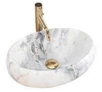 Rea Sanitär – Vasque à poser Linda – Granit Mat, céramique 485×340×145 mm (Blanc imitation marbre)