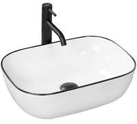 Rea Vasque à poser Marbel Lavabo Salle de Bain 465 x 330 x 135 mm en Céramique (Blanc/noir)