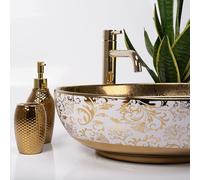 Rea VASQUE À POSER MARGOT WHITE/GOLD Lavabo Salle de Bain 40 x 52 x 13,5 cm en Céramique (Blanc)