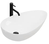 Rea Vasque à poser - Ovale - Blanc - Lavabo Salle de Bain en céramique 40 x 66 cm