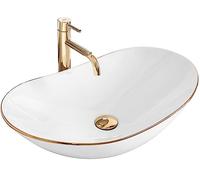 Rea VASQUE À POSER Royal Gold Edge Lavabo Salle de Bain 625 x 360 x 150 mm en Céramique (blanc)