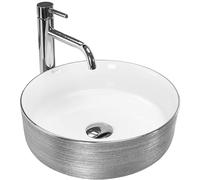 Rea Vasque à poser Sami Brush Silver Lavabo Salle de Bain 360 x 360 x 115 mm en Céramique (argent/blanc)