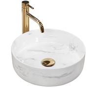 Rea Vasque à poser Sami Nature Marble Lavabo Salle de Bain 360 x 360 x 115 mm en Céramique (imitation de pierre)