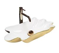 Rea VASQUE À POSER Sea Infinity White Gold + Bonde Click-Clack Lavabo Salle de Bain 620 x 330 x 115 mm en Céramique (or/blanc)