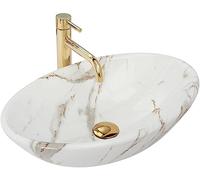 Rea Vasque À Poser Shiny Aiax Pour Salle De Bain, Idéale Comme Lavabo Pour Lave-Main Pour Wc, À Poser Sur Le Comptoir, 33 x 53 cm, Blanche, imitation de pierre
