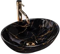 Rea VASQUE À POSER SOFIA BLACK MARBLE Lavabo Salle de Bain 410 x 345 x 150 mm en Céramique (Noir brillant, imitation de marbre)