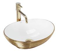 Rea VASQUE À POSER Sofia Brush Gold Lavabo Salle de Bain 410 x 345 x 150 mm en Céramique (or/blanc)