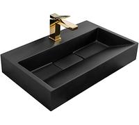 Rea VASQUE À POSER Vasque en conglomérat Goya Black Mat 60cm Lavabo Salle de Bain 600 x 370 x 140 mm en Céramique (noir mat)