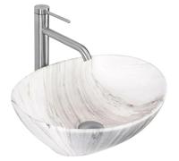 Rea Vasque en céramique à poser Sofia Ash Oval White, Élément moderne et chic pour votre salle de bain - 41x34,5x15cm