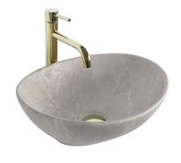 Rea Vasque en céramique à poser Sofia Oval Beige Matt, Élément moderne et chic pour votre salle de bain - 41x34,5x15cm