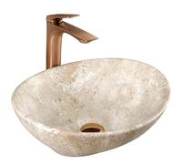 Rea Vasque en céramique à poser Sofia Savana Oval Beige, Élément moderne et chic pour votre salle de bain - 41x34,5x11cm