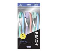 Reach Essentials Lot de 6 brosses à dents avec couvercles de brosse à dents, poils moyens multi-angles, manche profilé, gratte-langue