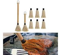 ReachMall Balai à badigeonner avec 6 têtes de rechange, manche en bois robuste pour le nettoyage, idéal pour l'application de sauce barbecue sur steak et volaille