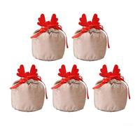 ReachMall Lot de 5 sacs en velours avec cordon de serrage pour bois de cerf de Noël, parfaits pour contenir des bonbons, des collations ou des petits cadeaux de vacances (bois rouges)