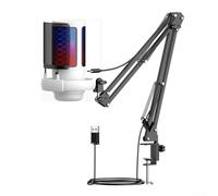 ReachMall Microphone USB de jeu avec gain réglable et lumières RVB pour une configuration améliorée (rose)