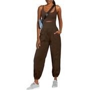 ReachMe Combinaison de course à pied pour femme avec poches, marron, X-Small