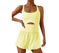 ReachMe Combinaison de course à pied pour femme - Grenouillère athlétique une pièce - Tenue d'exercice - Vêtements de gym et de yoga, 0 Jaune citron, Medium