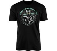 Read A Damned Book Black T-Shirt Top Tee - Cat Familiar Occult Necronomicon Dead Witch Wicca Pentagram Magic Spell Goth Dark Cult Hex Death Gift Present Manches Courtes(Medium)