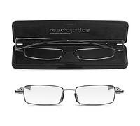 Read Optics Lunettes de lecture pliantes +1,0, lunettes en métal de grande taille qui se déplient rapidement avec étui noir fin de protection facile à transporter