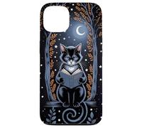 Reading Cat Moonlight Books Étui de Nuit pour Amoureux des Chats Coque pour iPhone 13
