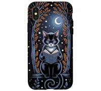 Reading Cat Moonlight Books Étui de Nuit pour Amoureux des Chats Coque pour iPhone X/XS