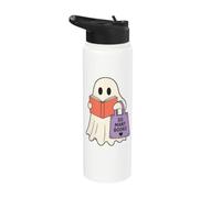 Reading Ghost So Many Books Cute Bookworm Reader Stainless Steel Insulated Water Bottle