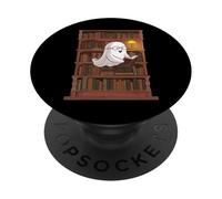 Reading Ghost - Spooky Library Halloween Tee PopSockets PopGrip Adhésif