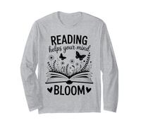 Reading Helps Your Mind Bloom Rat de bibliothèque Design littéraire Manche Longue