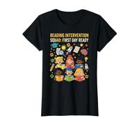 Reading Intervention Squad First Day Ready Literacy Phonics T-Shirt Graphique avec Valeur, Femme, Noir, XL