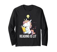 Reading is Lit Unicorn Library, Professeur d'anglais, Amateur de Livres Manche Longue