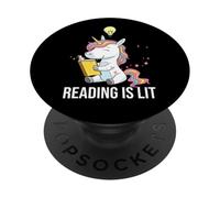Reading is Lit Unicorn Library, Professeur d'anglais, Amateur de Livres PopSockets PopGrip Adhésif