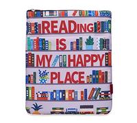 Reading is My Happy Place Protège-livres en tissu lavable avec fermeture éclair pour les amateurs de livres, 27,9 x 21,6 cm