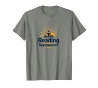 Reading is My Superpower Library Cadeau pour Amoureux de Livres T-Shirt, Homme, Vert Kaki chiné, XXL