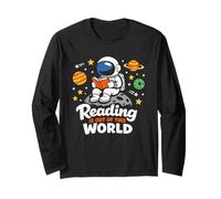 Reading is Out of This World Astronaute Space Book Lover Manche Longue
