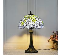 Reading Lamp Table Lamp 12 inch Stained Glass Blue Green Leaf Lampshade Alloy Base Retro Desk Light for Bedroom Living Room Study Room Office