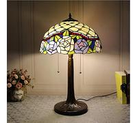 Reading Lamp Table Lamp Stained Glass Pink Purple Flowers Lampshade Alloy Base 16 inch Retro Desk Light for Bedroom Living Room Study Office