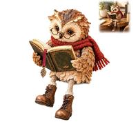 Reading Owl Figurine with Book Round Glasses Vintage Rustic Shelf Sitter (1pc)