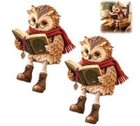 Reading Owl Figurine with Book Round Glasses Vintage Rustic Shelf Sitter (2pc)