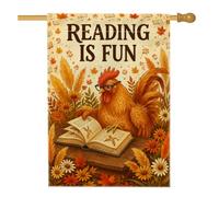 Reading Rooster Drapeau de maison d'automne avec citation littéraire 71 x 101 cm