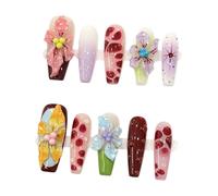 Ready Manicure Ensemble d'ongles Motif cercueil floral Taille L | Lot de 10 onglets adhésifs pour les looks de voyage quotidiens