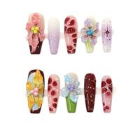 Ready Manicure Set d'ongles Motif cercueil floral Taille S | Lot de 10 onglets adhésifs pour les looks de voyage quotidiens
